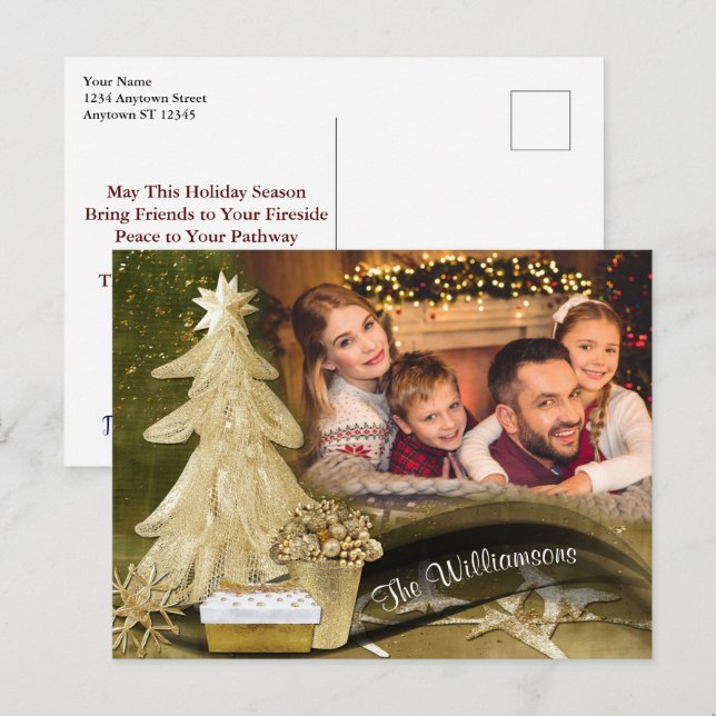 Carte Postale Arbre de Noël Gold Lace (Devant / Derrière)