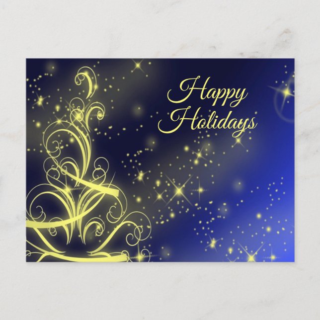 Carte Postale Arbre de Noël Gold Star Marine Blue Winter Holiday (Devant)