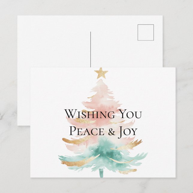 Carte Postale Arbre de Noël Gold White Mint Peace Joie (Devant / Derrière)