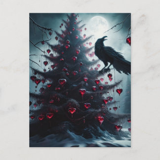 Carte Postale Arbre de Noël gothique avec Coeurs et Corbeau
