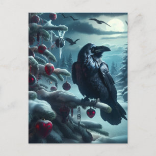 Carte Postale Arbre de Noël gothique avec Coeurs et Ravens