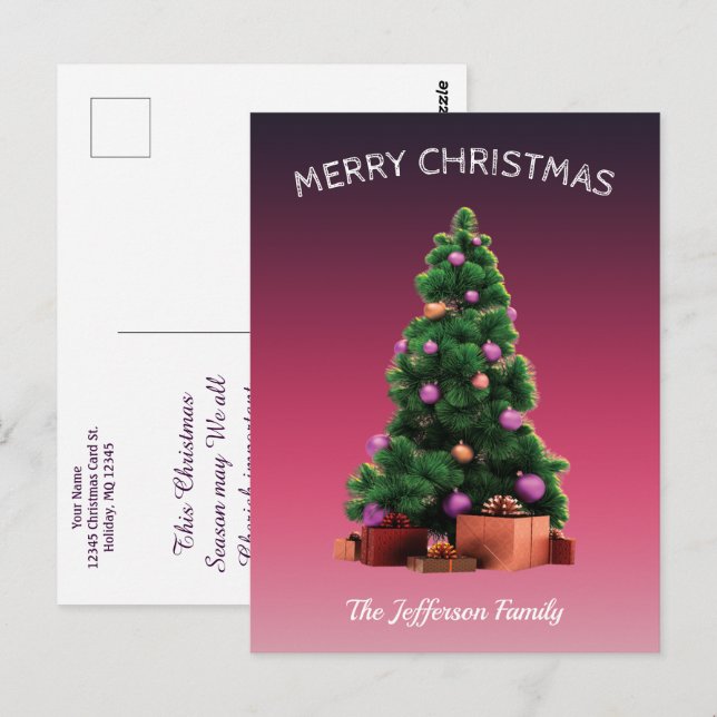 Carte Postale Arbre de Noël Joyeux Jour de l'An Personnaliser (Devant / Derrière)
