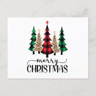 Carte Postale Arbre de Noël Joyeux Rouge Vert Buffalo Carreaux T