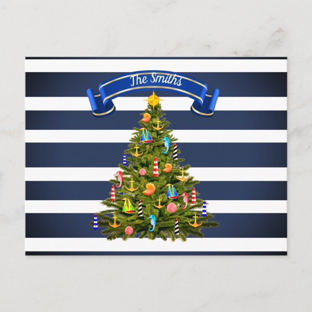 Carte Postale Arbre de Noël nautique personnalisé (Devant)