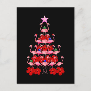 Carte Postale Arbre de Noël père Noël Pink Flamant rose