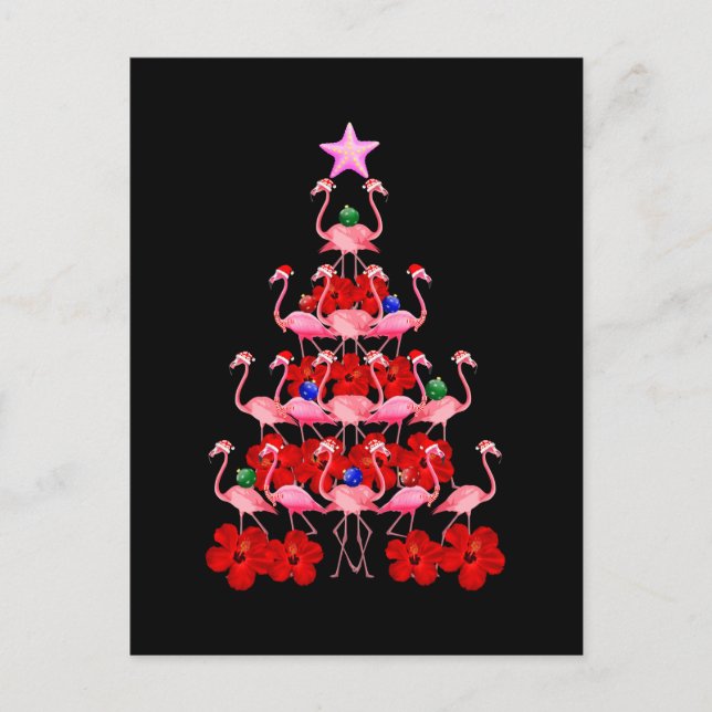 Carte Postale Arbre de Noël père Noël Pink Flamant rose (Devant)