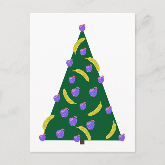 Carte Postale Arbre de Noël Pop Art avec pommes et bananes (Devant)
