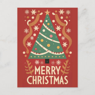 Carte Postale Arbre de Noël rétro design traditionnel