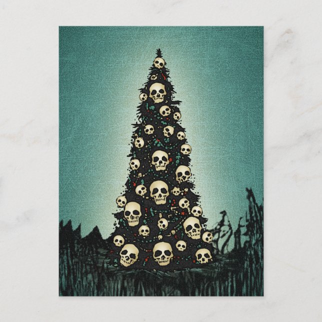 Carte Postale Arbre De Noël Rêvé Avec Des Crânes (Devant)