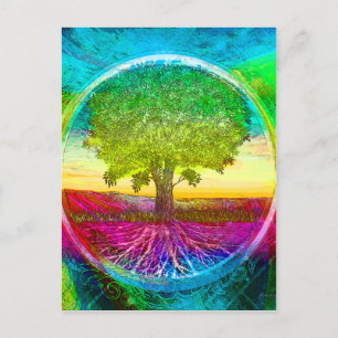 Carte Postale Arbre de Vie aux Couleurs de l'Arc-en-Ciel
