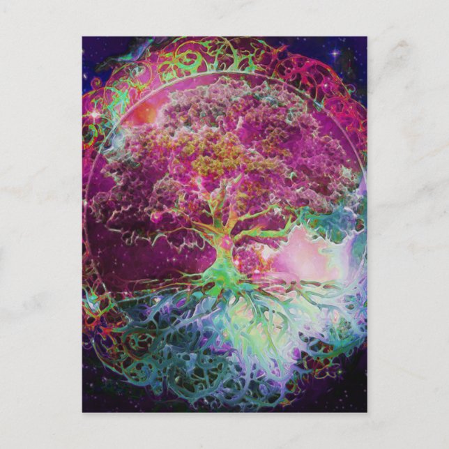 Carte Postale Arbre de vie de couleur arc-en-ciel (Devant)