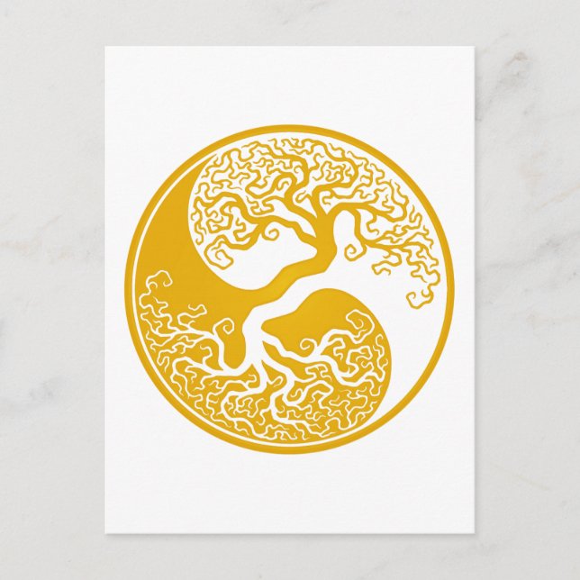Carte Postale Arbre de vie Jaune personnalisable Yin Yang (Devant)