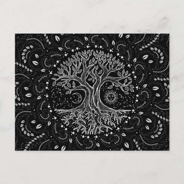 Carte Postale Arbre de vie - noir et blanc (Devant)