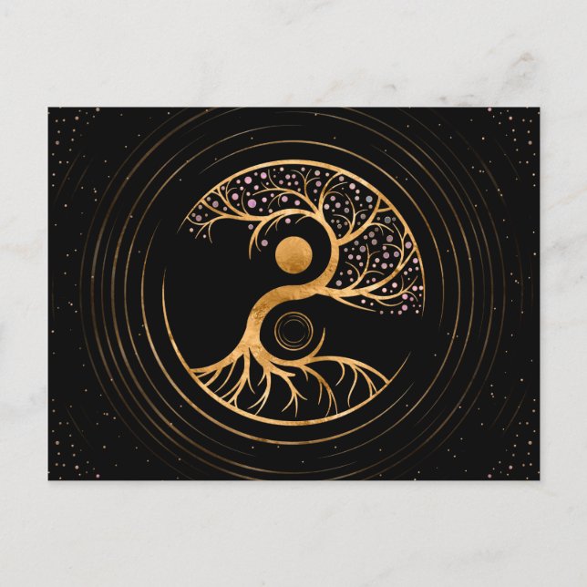 Carte Postale Arbre de vie Yin Yang - Fluorite et Or (Devant)