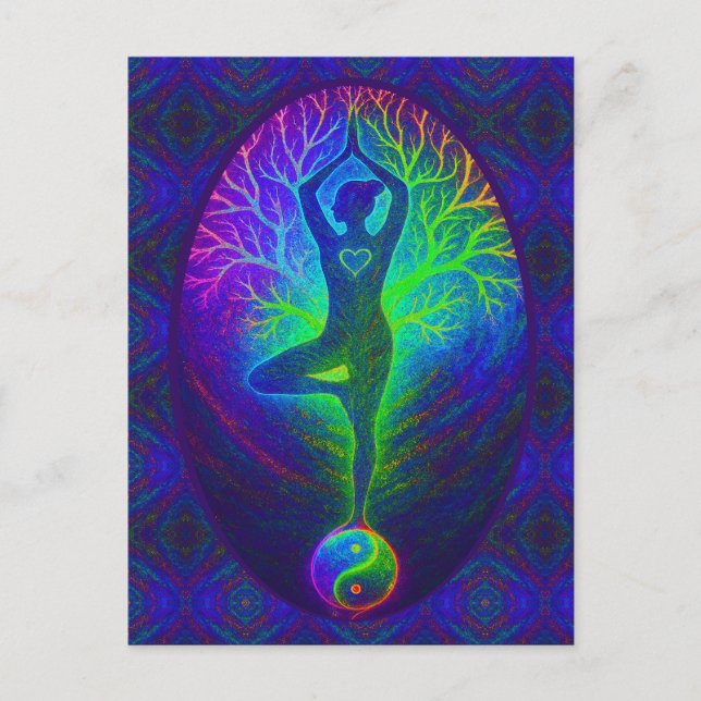Carte Postale Arbre de yoga Paix Arc-en-ciel (Devant)