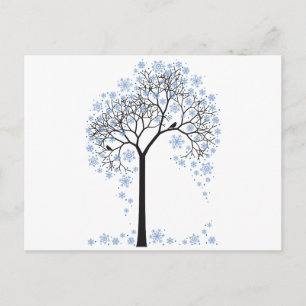 Carte Postale Arbre d'hiver avec des flocons et des oiseaux