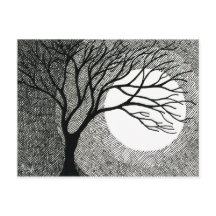 Arbre d'hiver et Lune en noir et blanc