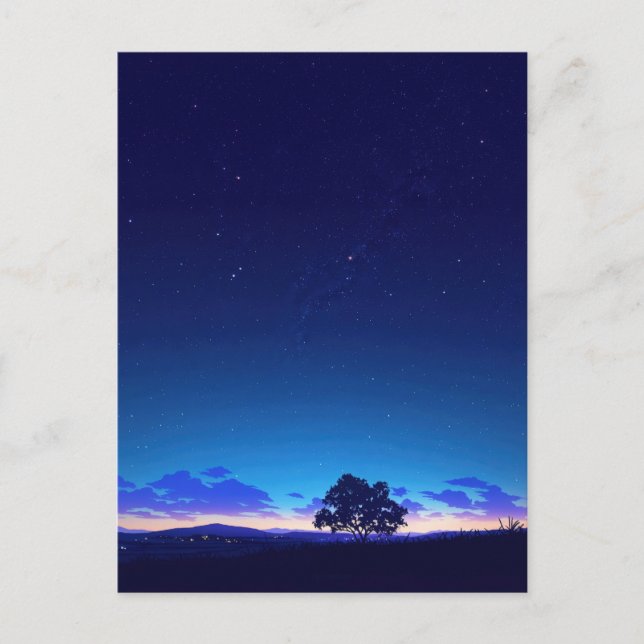 Carte Postale Arbre en Silhouette sous une Nuit Étoilée Sereine (Devant)