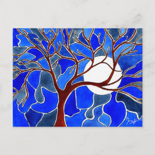 Carte Postale Arbre et lune sur la toile - bleu