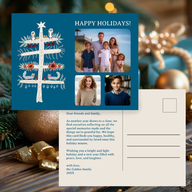 Carte Postale Arbre folklorique de vie Noël Vacances PHOTO PERSO (Scandinavian Folk Tree of Life Christmas Holiday Cute CUSTOM Photos Postcard
)