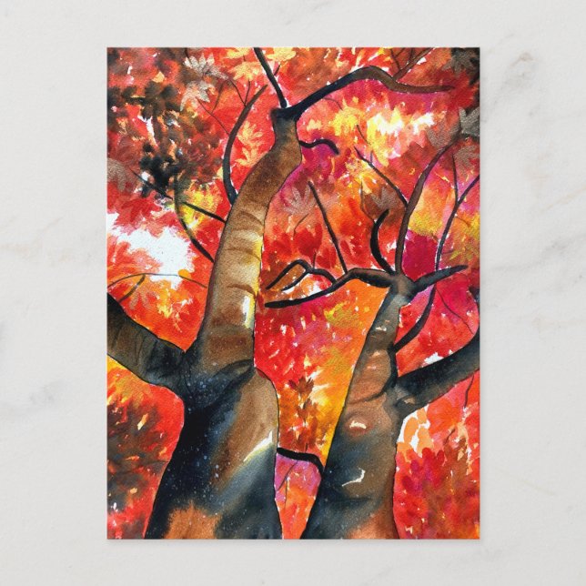 Carte Postale Arbre japonais à feuilles d'érable aquarelle (Devant)