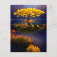 Arbre jaune au milieu du lac