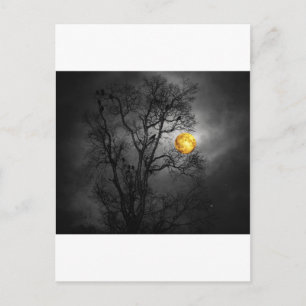 Carte Postale Arbre plein de corbeaux avec une pleine lune.