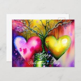 Carte Postale Arbre pointillé et coeur valentin
