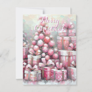 Carte Postale Arbre rose et présente Noël personnalisé