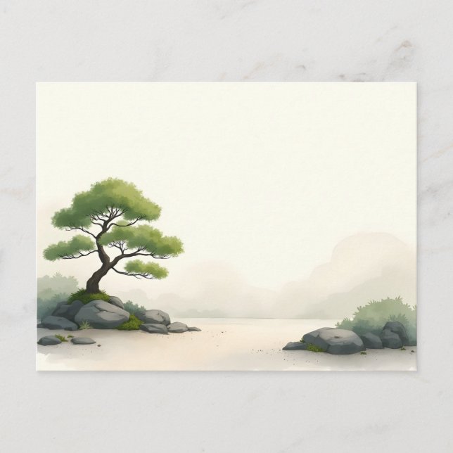 Carte Postale Arbre Zen au bord d'un lac (Devant)