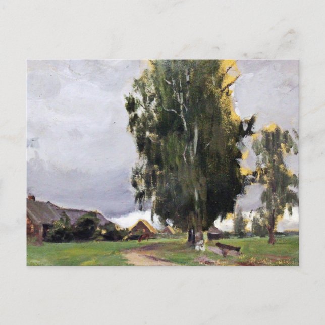 Carte Postale Arbres à côté d'un village (Devant)