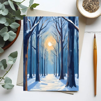 Carte Postale Arbres aquarelle de la forêt hivernale