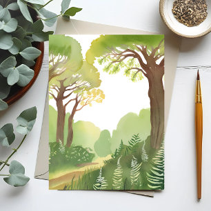 Carte Postale Arbres de la forêt verte   Aquarelle Naturelle Bel