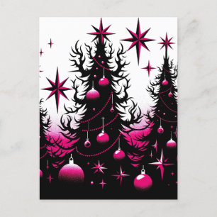 Carte Postale Arbres de Noël gothiques noirs et roses