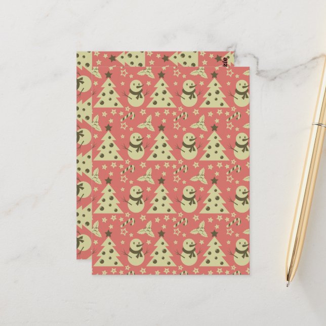 Carte Postale Arbres de Noël rétro sucre de canne étoile aux bai (Devant/Arrière en situation)