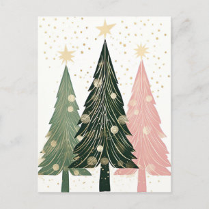 Carte Postale Arbres de Noël roses et verts