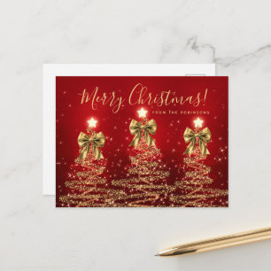 Carte Postale Arbres de Noël rouges dorés de vacances élégants a