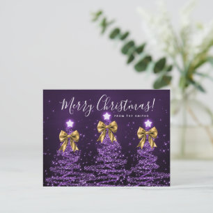 Carte Postale Arbres de Noël violets de vacances élégants Rubans