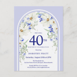 Carte Postale Arc Bohème Floral Bleu Blanc 40e Anniversaire