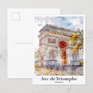 Carte Postale Arc de Triomphe France Art Aquarelle Sketch