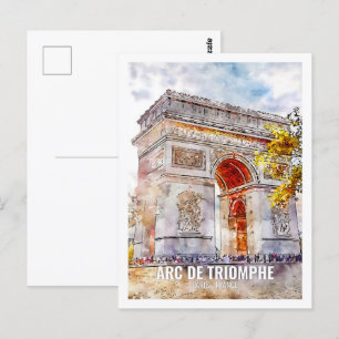 Carte Postale Arc de Triomphe Paris Travel Place Aquarelle