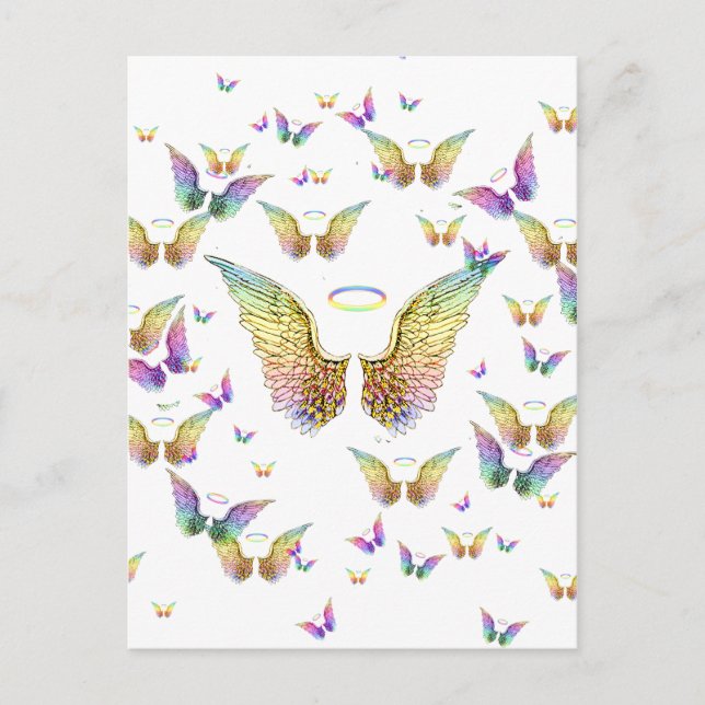 Carte Postale Arc-en-ciel Ange ailes et Halos (Devant)