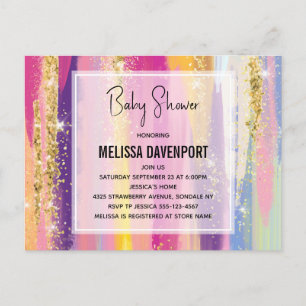 Carte Postale Arc-en-ciel avec Baby shower Parties scintillant F