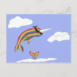 Carte Postale Arc-en-ciel Ninja Narwhal qui vole