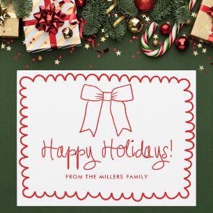 Carte Postale Arc rouge et blanc Minimaliste Joyeuses Fêtes