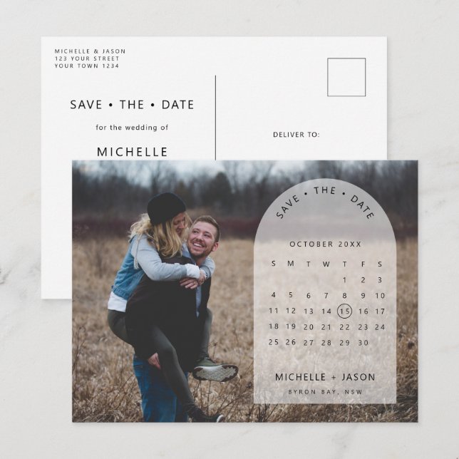 Carte Postale Arch calendrier photo Enregistrer la date Invitati (Devant / Derrière)