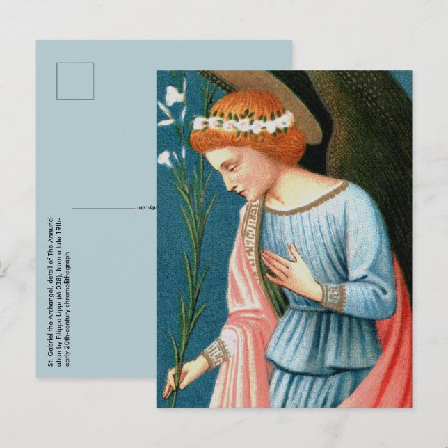 Carte Postale Archange Gabriel, L'Annonciation de Lippi (Détail) (Devant / Derrière)