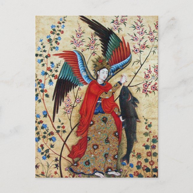 CARTE POSTALE ARCHANGEL RAPHAEL ET PARCHEMENT DE POISSON (Devant)