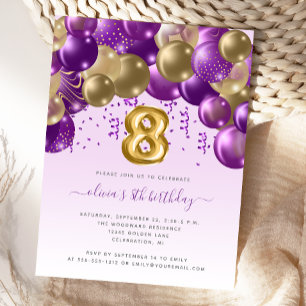 Carte Postale Arche de Ballons Violet Or Fille 8ème Anniversaire