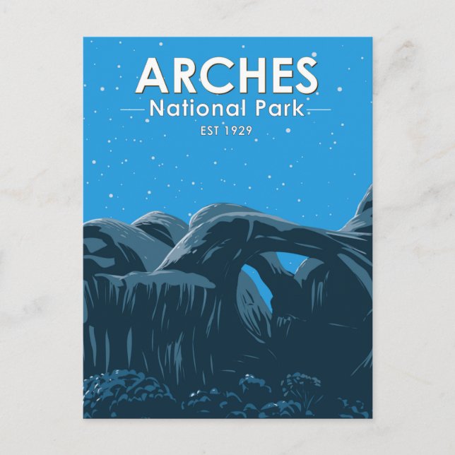 Carte Postale Arches National Park Double Arch Ciel Nocturne Vin (Devant)